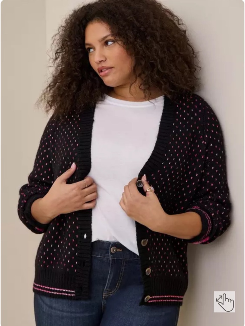 Torrid Button Front V-Neck Cardigan Black Pink Hearts‎ 2X Plus Size - Picture 2 of 9